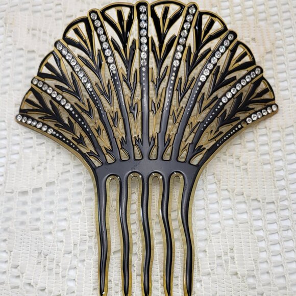 Vintage Tortoise Celluloid & Clear Rhinestone Art Deco Decorative Hair Comb main image 5